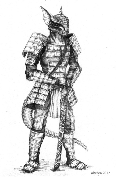 I’m working on my new fic. Feudal japanese style, lizardfolk samurai, mongolian tigers and man