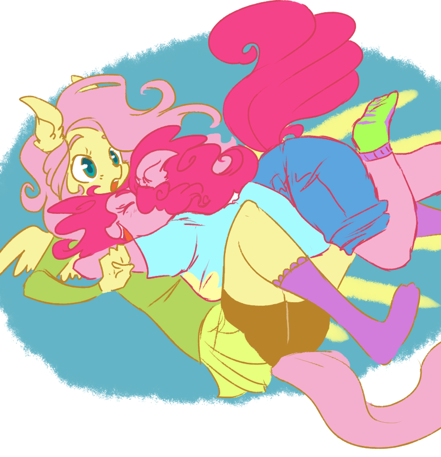friendshipisalpaca:  Pinkie Pie tackling Fluttershy at the speed of kawaii girlfriend
