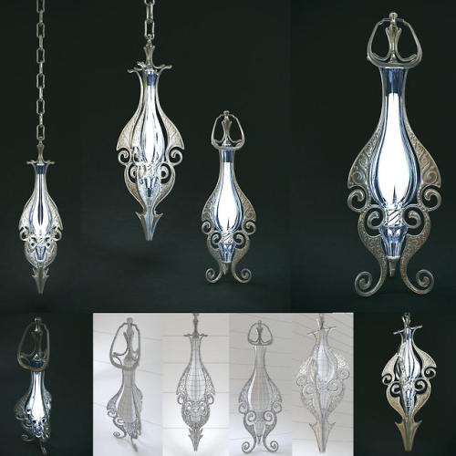 elvenforestworld:Set of two elven lamps hanging and portableby HorheSolomaLamps from Imladris