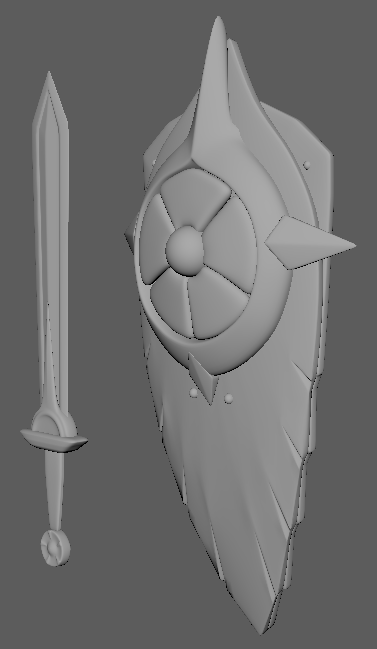 we had a hard surface modeling project so I made the sword and shield from this beautiful concept ar