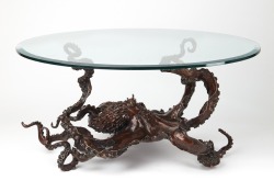 archiemcphee:  These tentacular Octopus and Giant Squid tables are the work of San Francisco-based bronze sculptor Kirk McGuire. The beautiful bronze cephalopods are so lifelike, we wouldn’t be surprised if you felt phantom tentacles tickling your ankles