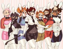 Commander-Rab:  Easter Is An Excuse For Bunny Girls. From Left To Right: Sid, Odessa,