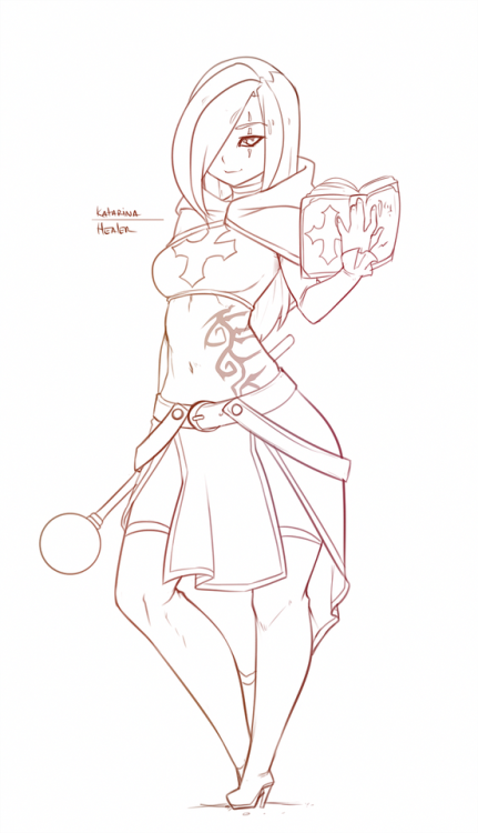 rush-draws:  Katarina as a healer and Riven as a mechanic.  Was dead tired last night when i came back home If u wanna support me, here’s  My Patreon if u wanna chat, here’s my Discord server 