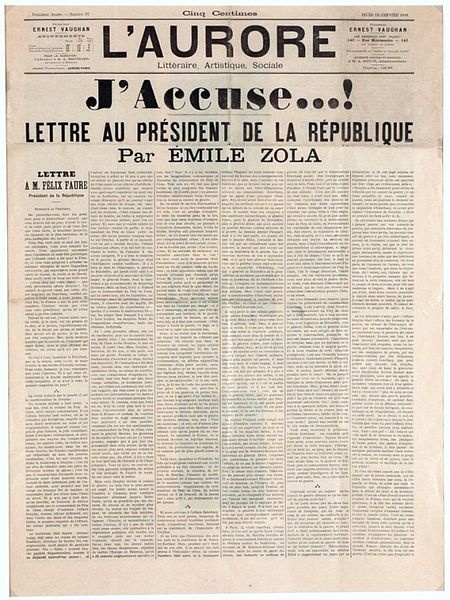 oupacademic:A Very Short Fact: On this day in 1898, Émile Zola’s open letter, ‘J'accuse’ was publish