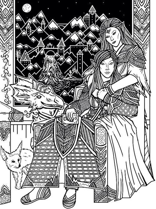tes-rin:Taliith and Valaste on a hot summer Eyevea evening Finally finished inking this one. Happy A