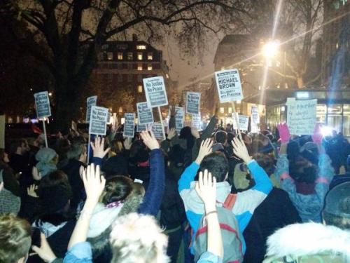 stereoculturesociety:  CultureHISTORY: #FergusonDecision Protests - London - Nov. 26, 2014 All from tonight in London in front of the U.S. Embassy. Photo #6 (three people) features the family of Mark Duggan who was shot by police in Tottenham, North