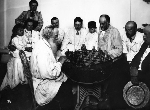 tzarevitch:Leo Tolstoy at a game of chess.c1908