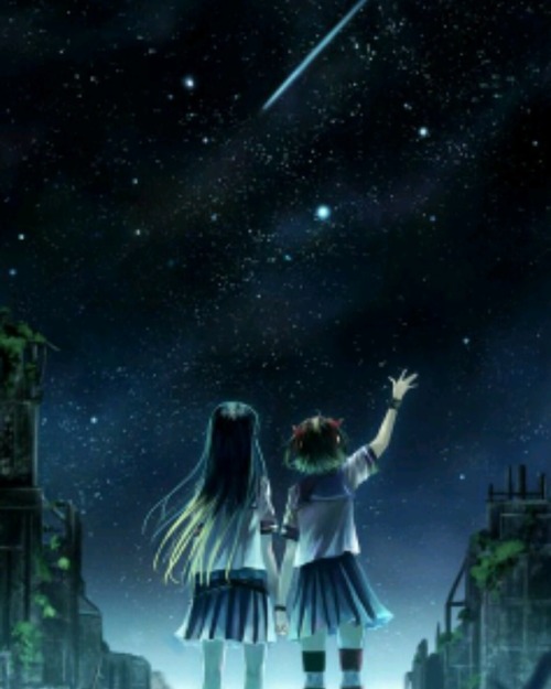 #anime#girls#beautiful girls#night#dark#blue#darknightgirl#darkness#moon#stars#lonley#friends