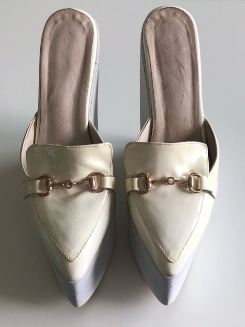 My white 8inch platform wedge pointed toe mules