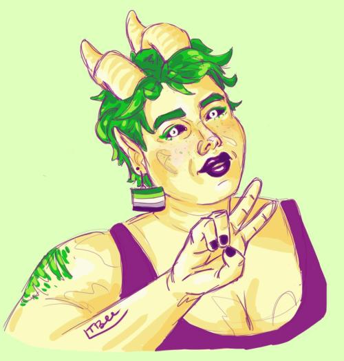 I drew @gendermybeloved ‘s paladin, Lian!image ID: a digitally drawn bust of a fat yellow-skinned ti