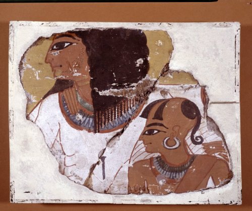 ancientpeoples:Inherkhau and son, fragment of painted stone tomb-wall.  From the Tomb of Inherkhau, 