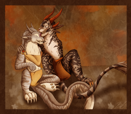 gws4life:  A commission I did for gold of a charr and her mate! I forgot to post this earlier, but its better late than never!