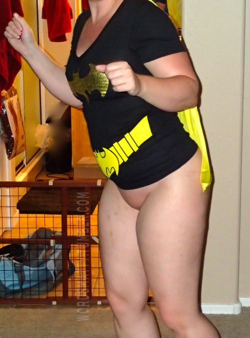 And a super cute shot of her in her new Batman outfit.