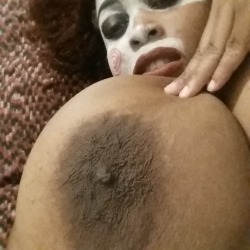 thenastyintrovert:  Hair blending into my sheets and one giant boob