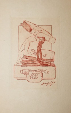  tri-ciclo: Ex Libris Franz von Bayroz. Eau-forte originale signée dans le cuivre. Vers 1910 