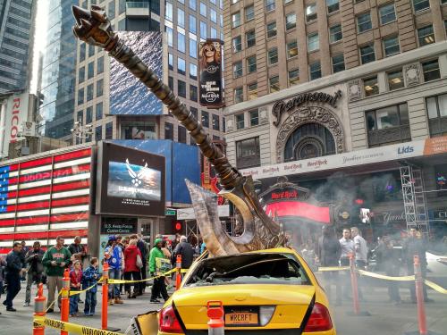 wow-images:  Some different angles I snapped of the Warcraft ad in Times Square 