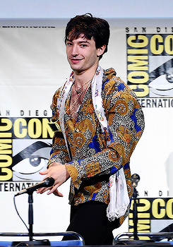 dailydccast:   Ezra Miller attends the Warner Bros.  Presentation during Comic-Con International 2016 at San Diego Convention  Center on July 23, 2016 in San Diego, California.         