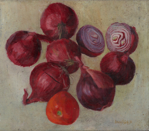 Red Onions and aTomato   -     Ferry Alink, 1973.Dutch, 1837-2013Oil on canvas, 22 x 26 cm.