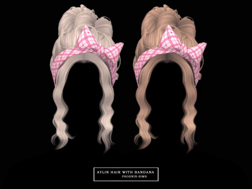 phoenix&ndash;sims:AYLIN HAIR WITH BANDANA50 swatches; No mesh needed; HQ mod compatible; Smooth