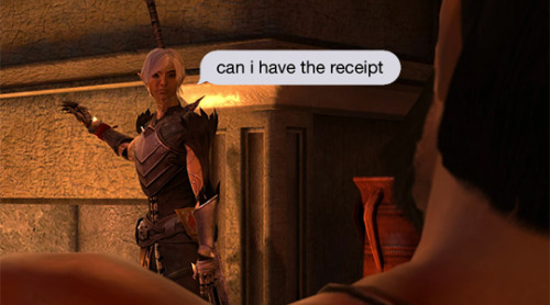 nolofinwe: Hawke: Merry Christmas, I’m your presentFenris: Can I have the receiptHawke: WOW(in