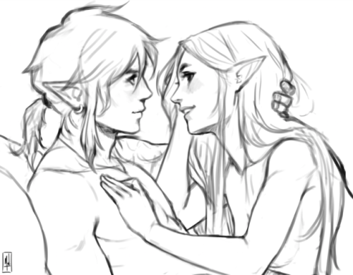 A sketch Of Link and Zelda, happy and safe.I imagine here that Zelda just asked Link to tell her abo