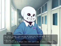 theslowesthnery:  i’m probably very silly but i think an undertale dating sim mightactuallybe pretty fun??though to be fair if i was in charge of one, i’d make it so that just like in the game itself you couldn’t actually romance any of the characters,