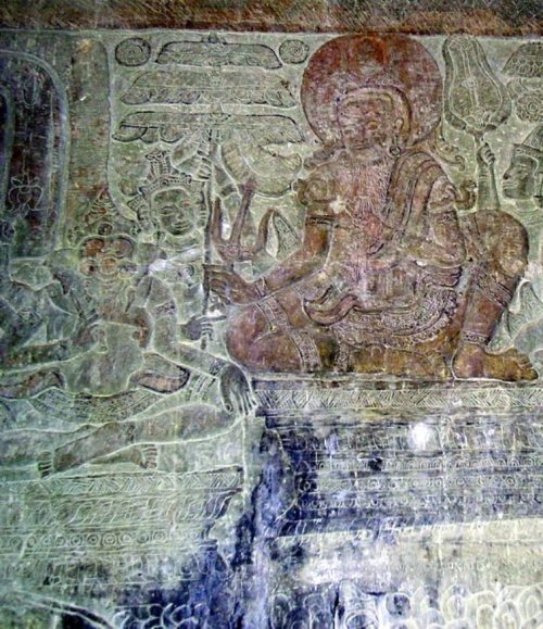 Vyasadeva narrating the Mahabharata to Ganesha, his scribe, Angkor Wat. Cambodia