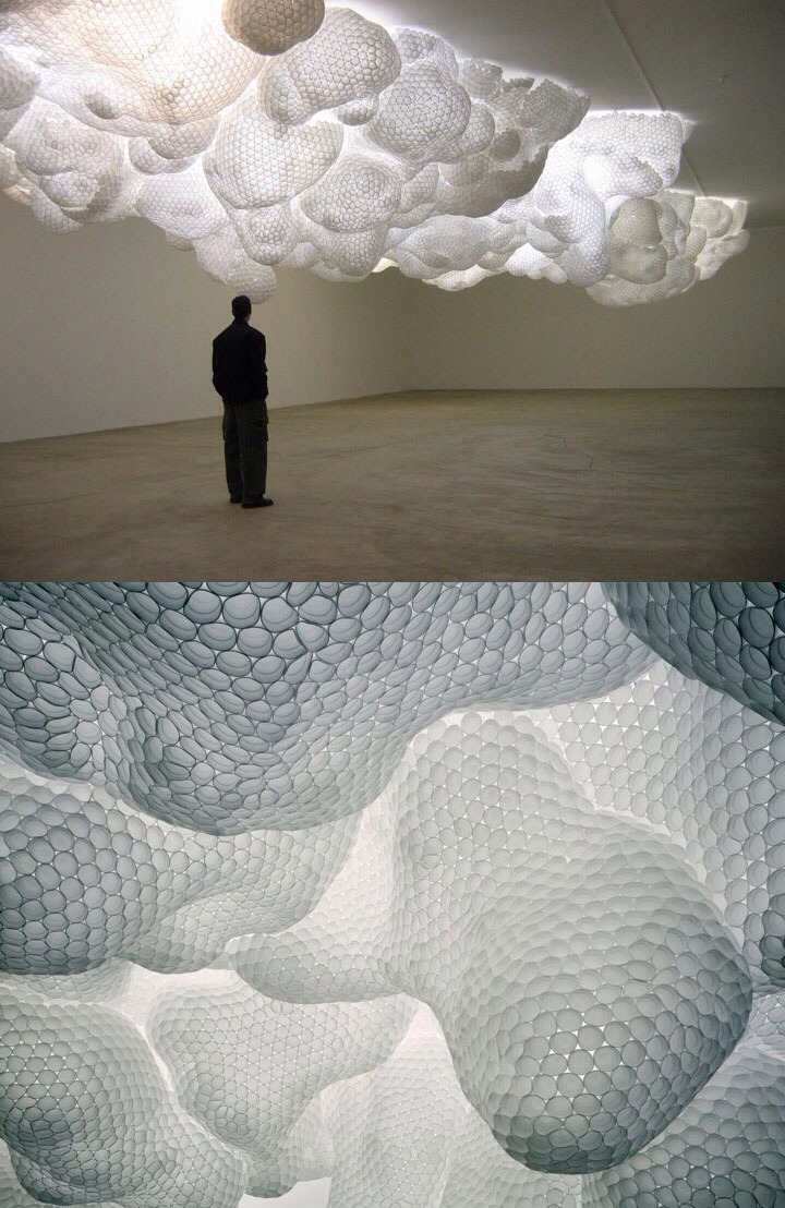 paintdeath:  Clouds sculpture made of styrofoam cups by Tara Donovan