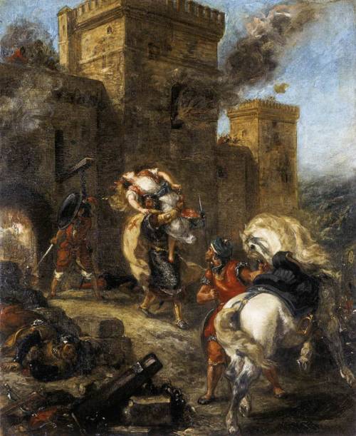 artist-delacroix: Rebecca Kidnapped by the Templar, Sir Brian de Bois-Guilbert, 1858, Eugene Delacroix Medium: oil,canvas 