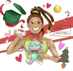 ziguin:“Merry Christmas!“🎅🎄🎁🎉  Reinhardt presented a frog rag doll to Lucio, and Lucio presents himself to Reinhardt.  Reinhardt x Lucio