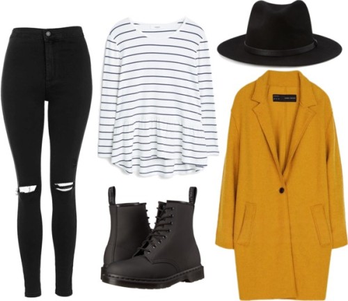 undress-me-not:  Casual date with Donghyuk by ebenita95 featuring a wool hatMANGO long sleeve tee, €14 / Yellow coat, €89 / Topshop skinny jeans, €64 / Dr. Martens leather boots, €115 / Forever 21 wool hat, €14