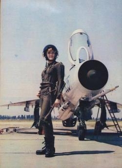 picturesinhistoryblog:Miss Universe of Yugoslavia, with a MiG-21F,