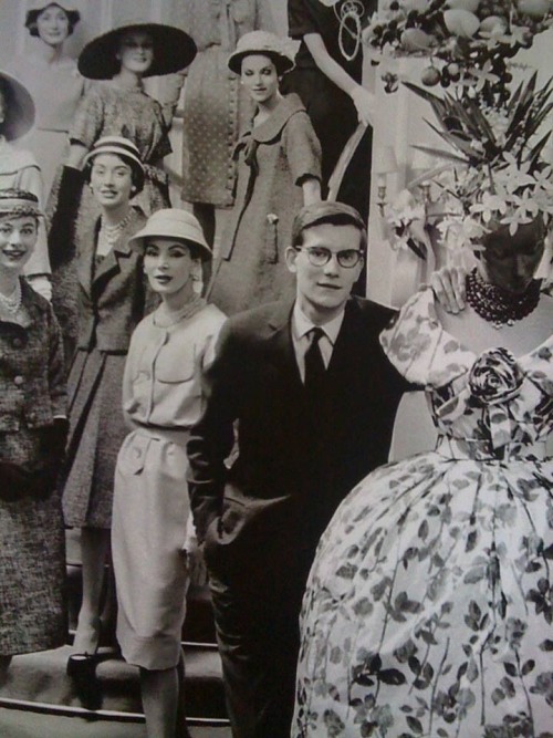 Yves Saint Laurent Welcoming The Models At His First Dior Show, 1958