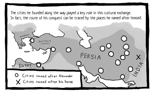 historycomic:Alexander’s cities, featuring a 16-1 man to horse namesake ratio.