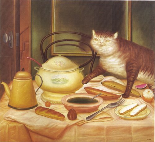 totallynotagentphilcoulson:  hospitalvespers:  fernando botero has just ruined my entire life  Jesus Christ I just thought he couldn’t draw cats I didn’t realize it was intentional 