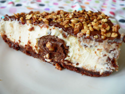 hplessflirt:  foodescapades:  Ferrero Rocher Cheesecake by puckerpinch  I never did get a birthday desert ~K  O.M.G.