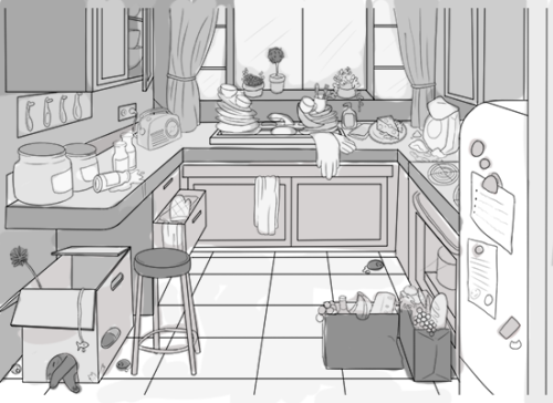 Project 9 for digital painting classmy assignment was to create a kitchen level of an object find ga