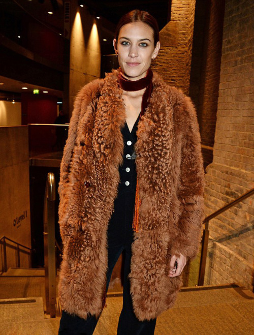 Alexa Chung attends the Charlotte Olympia Fall 16 catwalk show at The Roundhouse on February 19, 2016 in London, England.