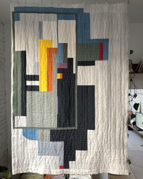 Front and back of #quilt throw (50”x70”) made with hemp linen, kimono, light canvas, denim, old naut