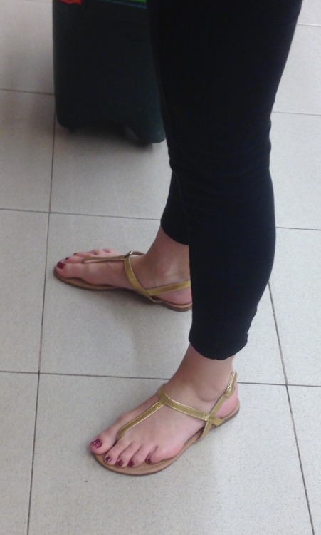 Thin strap t-strap sandals in the wild.