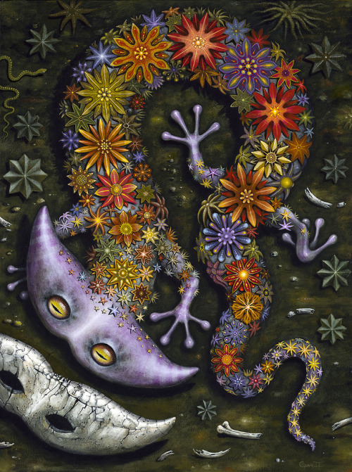 “Starry Diplocaulus” 12 x 16 in. The Diplocaulus is an ancient extinct amphibian. There 