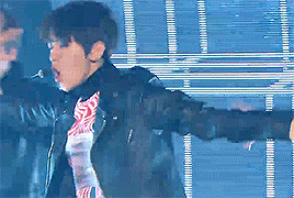 baehkkyun:  black haired baek in pink suit x black leather jacket  