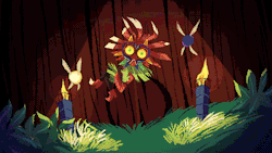 pikipouet:  Skull Kid gif to celebrate the 3Ds version~ &lt;3 I can’t wait~ It’s the shot before Link is changed into the Deku Scrub ! I loved it so… I wanted to do it in my style ! Teepublic / Society6