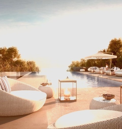 Pool - Mediterranean PoolExample Of A Sizable Tuscan Backyard Water Slide With Rectangular Concrete Pavers.