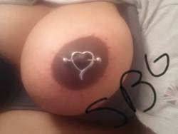 subbieblackgrl:  Too lazy to do my usual watermark, so that’s what you get. New nipple jewelry! :-D 
