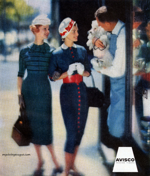 theniftyfifties: Dresses in Avisco fabrics by Vicky Vaughns, 1957