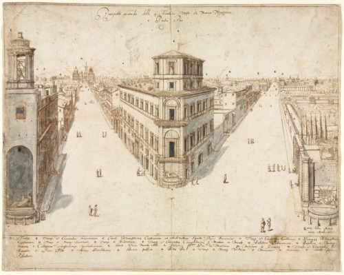 cma-drawing:Eighteen Views of Rome: The Quattro Fontane Looking Toward Santa Maria Maggiore, Lievin 