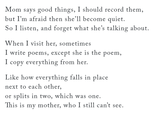 Bettina Simon, “Visit to the Home” (trans. Kristina Herber)[Text ID: “Mom says good things, I should
