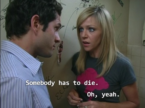 queen-of-filth:Dee stabbing Dennis in the back.