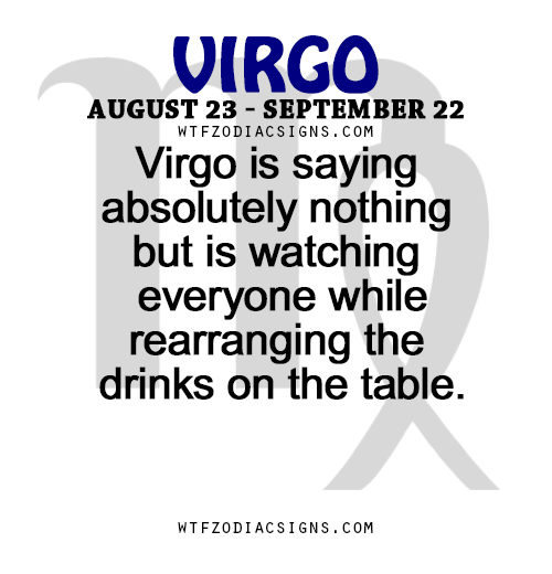wtfzodiacsigns:  Virgo is saying absolutely nothing but is watching everyone while rearranging the drinks on the table.    - WTF Zodiac Signs Daily Horoscope!  